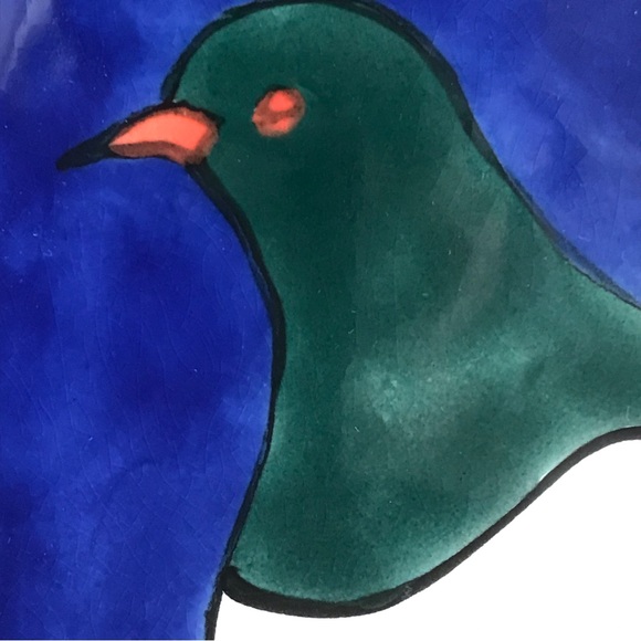 Hand Painted Bird on a Branch 5" Ceramic Square Trinket Dish Signed - Picture 5 of 8